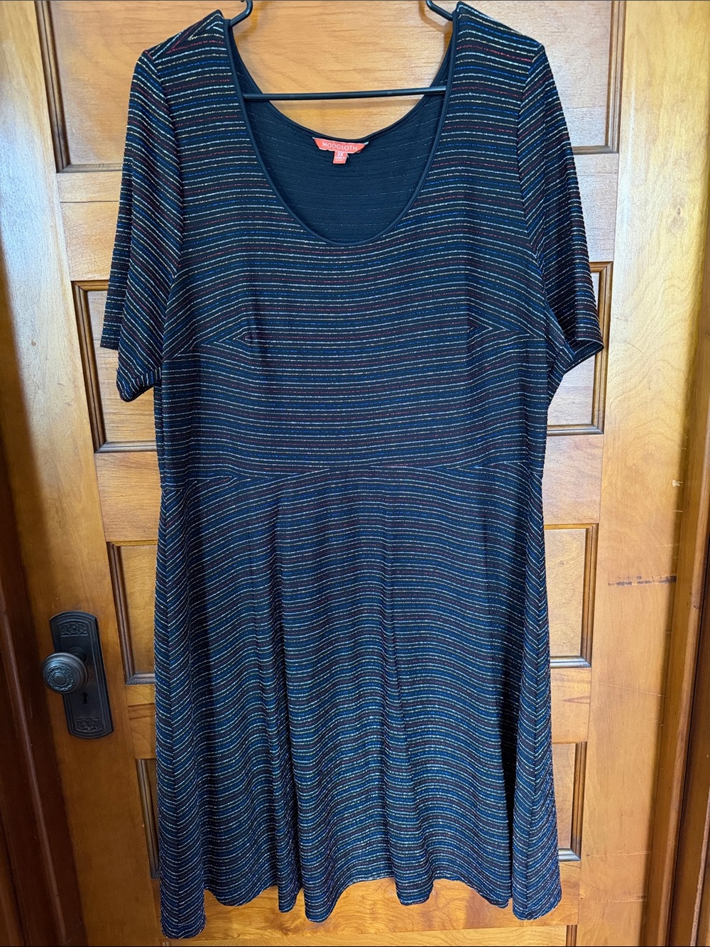 Modcloth Black Knit Dress with Subtle Multicolor Pinstripes
